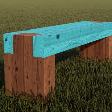 Drevená lavička  - Landart 2021 / DUB / tyrkysová , 300 x 400 x 1200 mm