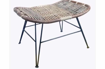 ratanová stolička - foot stool rattan grey with metal legs