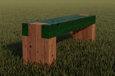 Drevená lavička  - Landart 2021 / DUB / zelená , 300 x 400 x 1200 mm